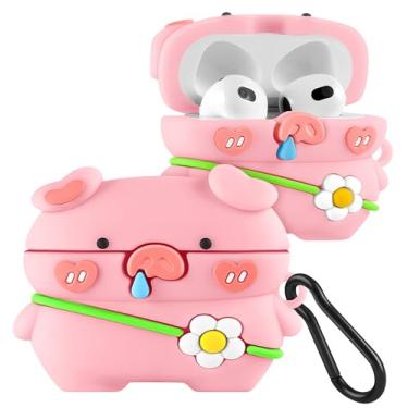 Imagem de Boaretiu Capa para Airpods 3ª capa com desenho fofo Kawaii - com chaveiro, design engraçado, capa para meninas, adolescentes e mulheres, capas para Air Pods 3, Pig