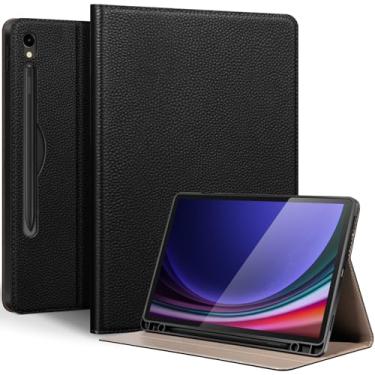 Imagem de Thryxop Capa de couro genuíno para Samsung Galaxy Tab S10 Lite / S10 FE/ S9 FE/ S9 5G (10,9 polegadas/11 polegadas) com suporte para lápis | Capa protetora fina com suporte ajustável, despertar