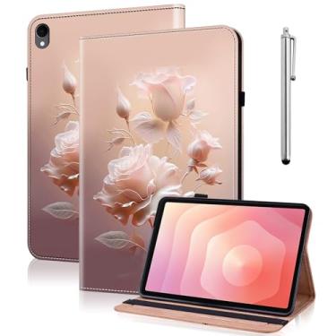 Imagem de VODEFOX Capa para Samsung Galaxy Tab S10 FE/ S9 FE 10,9 polegadas/Galaxy Tab S9 11 polegadas, capa protetora de couro PU com compartimentos para cartão para Galaxy Tab S10 FE 2025 (rosas de cerâmica