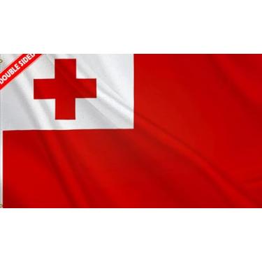 Imagem de HVATLTL Bandeira de barco Tonga de 3 camadas dupla face, 30 x 45 cm, nylon 220D resistente, cores vivas, bandeiras náuticas tonganesas com 2 ilhós de latão para barco, quadriciclo, bicicleta, caminhão