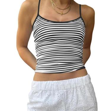 Imagem de Camiseta regata feminina Cioatin, fofa, listrada, colorida, do ano 200