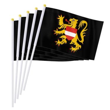 Imagem de PTEROSAUR Bandeira portátil de Brabante Flamengo, 14 x 20 cm de brabante flamengo, pequena bandeira para celebração de festivais e decoração de estantes (pacote com 100)