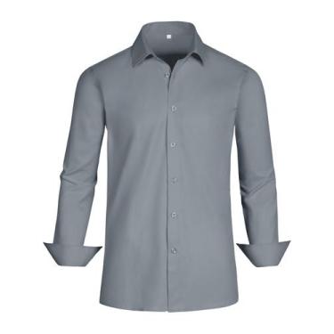 Imagem de Camisa social GIANEN cinza para homens de manga comprida tamanho 4XL -