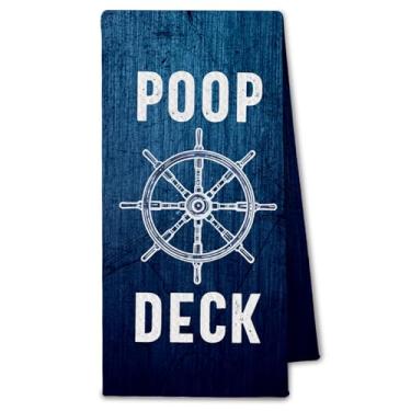 Imagem de ChissNook Toalhas de banheiro náuticas oceânicas, deck de cocô toalhas de cozinha de praia costeira, pano de secagem, azul marinho, náutico, praia, barco, decoração de banheiro, 40 x 61 cm