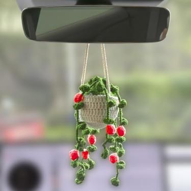 Imagem de Acessórios para espelho retrovisor de crochê orquídea, acessórios bonitos para pendurar espelho de carro, decoração de espelhos retrovisores - o presente para amantes de carros e amantes de plantas