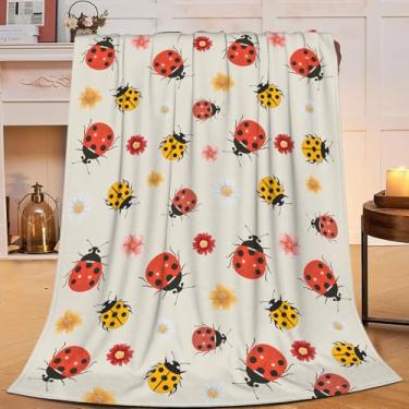 Imagem de Cobertor de joaninha joaninha, cobertor de flanela, aconchegante, decoração de cristo, de lã, felpudo, quente, macio, leve, presentes para amantes de insetos, mulheres, homens, meninos, meninas, sofá