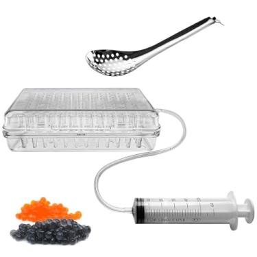 Imagem de Chewtoyo Conjunto de caixa de fabricação de 96 bolas de caviar de gastronomia molecular, kit esférico de caixa de caviar, colher de caviar, seringa, tubo e caixa inclui, At Once