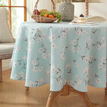 Imagem de Wijiwevol Toalha de mesa floral redonda - toalha de mesa de linho lavável - design vintage verde para refeições internas e externas, piquenique, decoração de restaurante