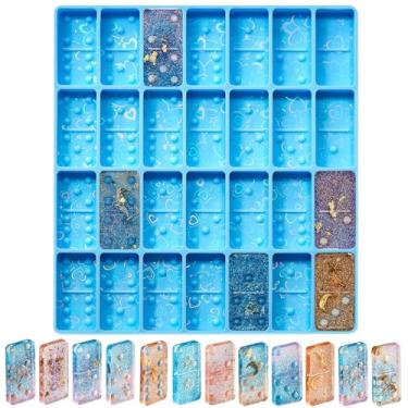 Imagem de Patelai Molde dominó para resina molde de dominó para epóxi doce argila molde de chocolate 28 cavidades molde de silicone pingente epóxi bolo ferramenta de fabricação de joias (221 gramas, azul)