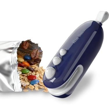 Imagem de Mini seladora de saco – Seladora térmica 2 em 1 com cortador, máquina seladora térmica portátil recarregável com magnético para chips, lanches e sacos plásticos (azul)