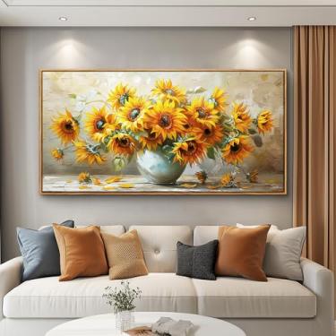 Imagem de PHAOHUAXM Arte de parede em tela grande para decoração de parede de sala de estar impressão vintage pinturas de flores amarelas sala de jantar quarto banheiro cozinha pintura de parede decoração de