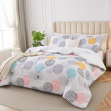 Imagem de Crossvast Conjunto de edredom King Size com 3 peças, roupa de cama macia pré-lavada para todas as estações, colcha aconchegante (264 x 228 cm) com 2 fronhas (91 x 50 cm), círculo dos sonhos