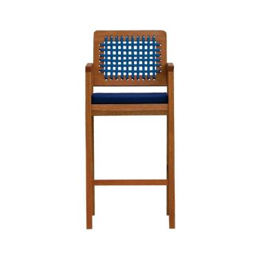 Imagem de Banqueta Alta Garden Madeira Maciça Assento Estofado Encosto Trançado Corda - Natural Acquablock Azul