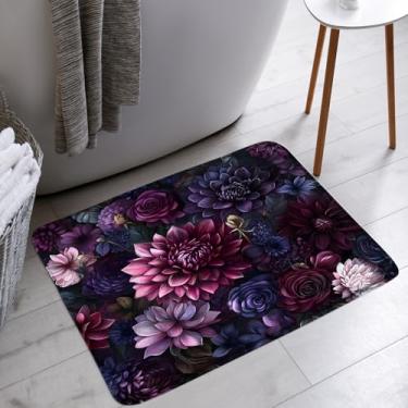 Imagem de STKKST Tapete de banho floral preto vintage roxo rosa aquarela flor casa de fazenda gótico boho estética banheiro banheira tapetes de chão capacho decoração de vaso sanitário, 45,7 x 76,2 cm