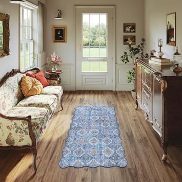 Imagem de Clemile Tapete Boho de 0,9 x 1,5 m, exclusivo recortado, ultrafino, macio, lavável, antiderrapante, resistente a manchas, leve, para sala de estar, quarto, sala de jantar, escritório (azul marinho)