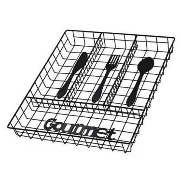 Imagem de Porta Talher Gaveta Aramado Gourmet Black 4 Divisorias 32X26 - Wincy