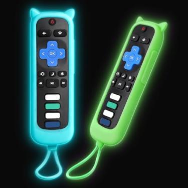 Imagem de Capa de controle remoto para Roku – Pacote com 2 capas de silicone compatíveis com controles remotos Roku TV para TCL/Hisense, Streaming Stick & Express, manga de controle universal, brilha no escuro