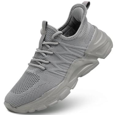 Imagem de Tênis de caminhada feminino sem cadarço leve casual tênis de corrida sola macia confortável, Cinza, 7