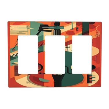 Imagem de Nadoabtm Capas de interruptor de luz violino abstrato jazz pintura colorida 3 gangues balancim elétrico GFCI placa decorativa de parede placa de parede placa de interruptor para sala de estar e
