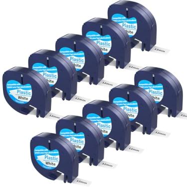 Imagem de Pacote com 10 refis para etiquetadora compatível com LetraTag Label Maker refil 91331 fita plástica branca 12 mm x 4 m (1/5.1 cm x 13') para etiquetadora Letra Tag 200B LT 100H 100T Plus