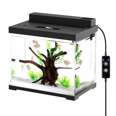 Imagem de AQQA Kit de tanque de aquário de vidro de 7 litros com luzes LED e filtro silencioso – aquário multifuncional autolimpante USB, capa ABS, 4 modos de luz, orifício de alimentação embutido – perfeito