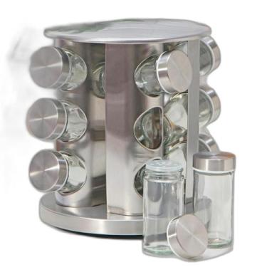 Imagem de Porta Temperos Giratório Vidro Tampa Inox Organizador - Bellator