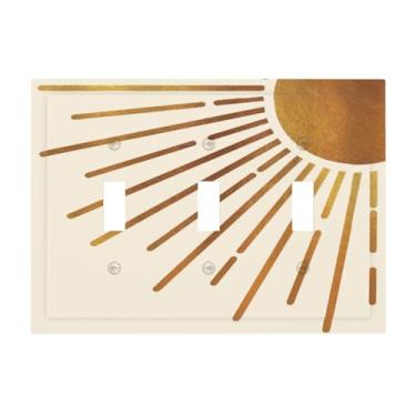 Imagem de Lhdlnn Boho Gold Sun Light Switch Cover Decorativa Meados do Século Abstrato Sunris 3 Gang Placa de Parede Switchpalte Placa Elétrica para Cozinha Quarto Banheiro 17 cm x 12 cm