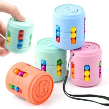 Imagem de Cubo Mágico Latinha Cilindro 2 em 1 Fidget Toy Infantil com Rolamento Anti-Stress para Girar e Alinhar Bolinhas, Acalma, Estimula Coordenação Motora e Combate a Ansiedade