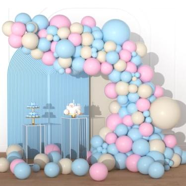Imagem de Kit de arco de balão Baby in Bloom, 117 peças, guirlanda de balões azuis e rosa pastel para decoração de festa de casamento e chá de bebê Boho (azul pastel rosa)