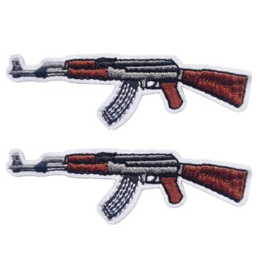 Imagem de CHBROS 2 apliques bordados com arma AK47, aplique para passar a ferro ou costurar em roupas, jaquetas, camisetas, mochilas..