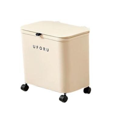 Imagem de Bothyi Lixeira com polia, lata de lixo dupla, prateleira de armazenamento estreita, grande capacidade, lixeira portátil com tampa, lata de lixo, Bege, 1 camada