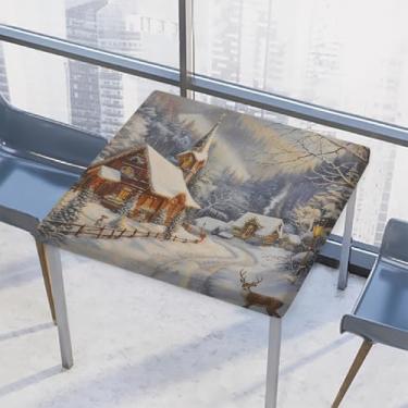 Imagem de hongjinglin Toalha de mesa quadrada para uso externo com borda elástica, toalha de mesa quadrada limpável, toalha de mesa de alce de Natal para ambientes externos, ambientes internos, pátio, jantar