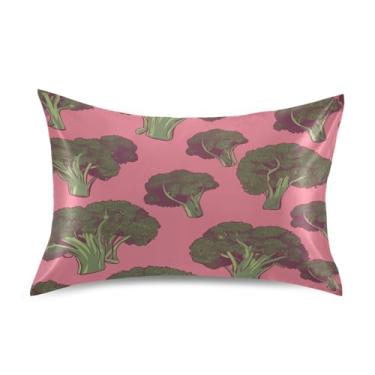 Imagem de Blueangle Fronha de cetim com padrão de brócolis para cabelo e pele, fronha de seda, tamanho Queen (50,8 x 76,2 cm) - Capas de almofada de cetim refrescantes com fecho de envelope (591)