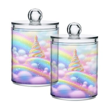 Imagem de ATTX Dispensador de sorvete arco-íris com ponta Qtip para bola de algodão, cotonete, frasco de boticário transparente, decoração de casa, pote de armazenamento de cozinha, pacote com 2 (98)