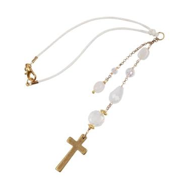 Imagem de IASINN Amuleto de espelho retrovisor cruzado – acessórios para pendurar espelho de carro de cristal com contas de 20 cm, pingente de enfeite para pendurar no carro, decoração de interiores de carro