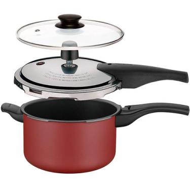 Imagem de Panela de Pressão 2 em 1 Tramontina Vancouver Effect 6 Litros Vermelha
