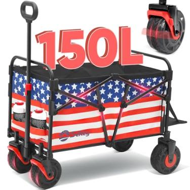 Imagem de Sekey Carrinho de carroça com grandes rodas de praia para todos os terrenos, vagões estendidos dobráveis e resistentes com taligate, carrinhos utilitários dobráveis para acampamento, jardim