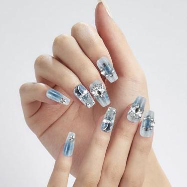 Imagem de Unhas reutilizáveis de pressão, manicure francesa prensada com mini lixa de preparação, unhas postiças curtas quadradas com desenhos para mulheres