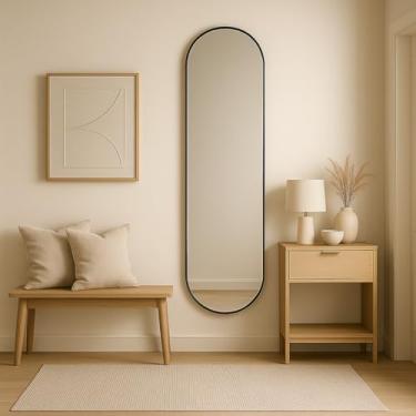 Imagem de Espelho Cápsula Decoração Premium Do Tamanho Compacto ao Corpo Inteiro Design Moderno com Máxima Amplitude para Banheiro Quarto Sala Hall Camarim (Preto, 160x55)