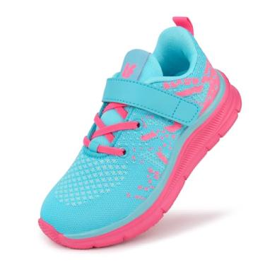 Imagem de Tobfis Tênis de caminhada respirável para meninos e meninas com alça de suporte de arco para corrida atlética tênis escolar melhor para pés chatos (bebês/crianças pequenas/grandes), Fúcsia azul, 12