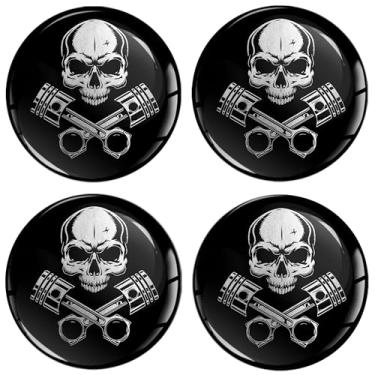 Imagem de Biomar Labs 4 adesivos de silicone em gel 3D de 50 mm para calotas de tampa do cubo da roda decalques preto prata caveira A 650