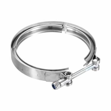 Imagem de HARFINGTON Braçadeira de banda V de 12 cm de aço inoxidável 304 braçadeira de parafuso de banda V para sistemas de exaustão acessórios de carro de troca de tubo descendente, prata