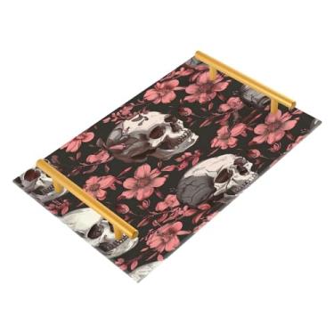 Imagem de Wassud Bandejas de acrílico para banheiro, caveiras e flores, bandejas de perfume, alça de maquiagem, cômoda, quarto, cozinha, mesa, 30 x 20 cm