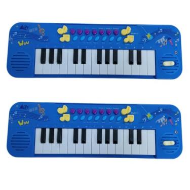 Imagem de Teclado Infantil Eletrônico com Microfone, 25 Teclas, 4 Ritmos, Função Gravação, Azul, Plástico ABS, 36,5x12x3,5cm, Acima de 3 Anos