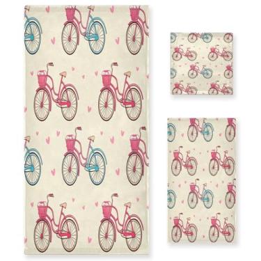 Imagem de STAYTOP Conjunto de toalhas de bicicleta vintage, 3 peças, secagem rápida, altamente absorvente, toalha macia para academia, spa, banheiro