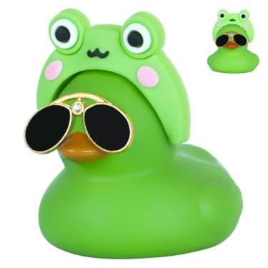 Imagem de FINEED Decoração de carro de pato com chapéu de sapo e óculos de sol de diamante, monte seu próprio acessório de painel de pato de borracha para alívio de estresse e decoração de casa, ornamentos de