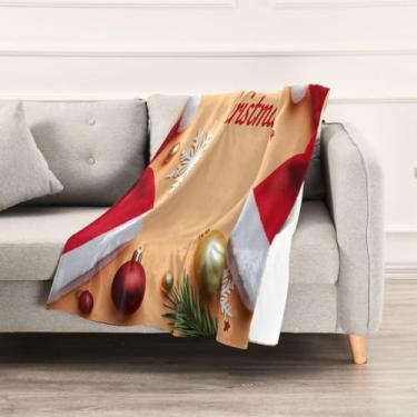 Imagem de Wassud Cobertores e mantas de Natal 152 x 228 cm, chapéus de Papai Noel, cobertor para sofá, cadeira, decoração de casa
