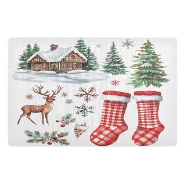 Imagem de STAYTOP Tapete de porta de veado de Natal para entrada externa 81 x 50 cm, tapete de boas-vindas ao ar livre/interno, tapetes de banho fofos, capacho frontal antiderrapante para entrada, pátio, áreas