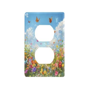 Imagem de Wassud Placa decorativa de parede com tampa de interruptor de luz para tomadas elétricas, prados de flores silvestres vibrantes, duplex 12 x 7 cm