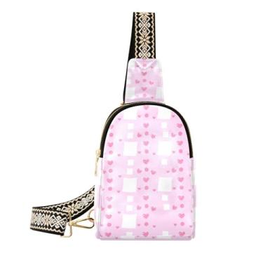 Imagem de CEBUGI Bolsa tiracolo de couro pequena com corações para mulheres, pochete transversal para trilhas, viagens ao ar livre